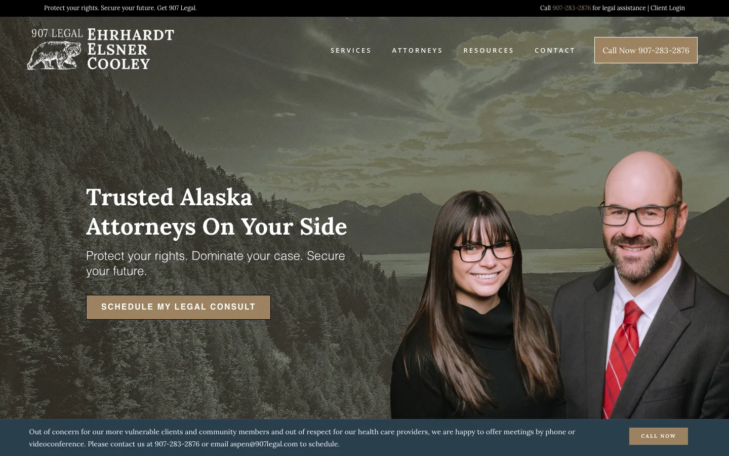 Screenshot of the Ehrhardt, Elsner & Cooley (907 Legal) website