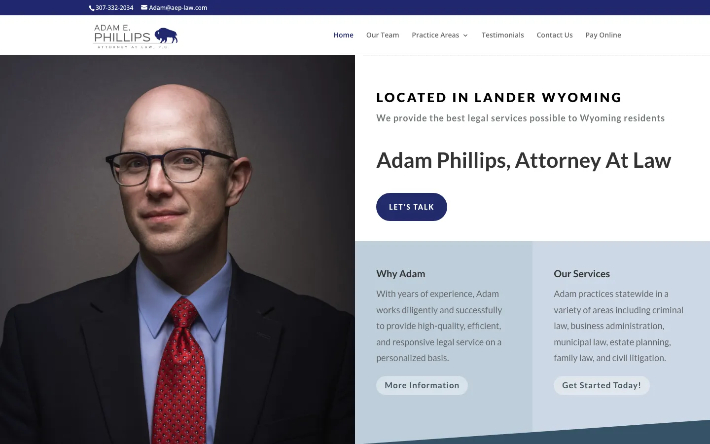 Screenshot of the Adam Phillips Law website