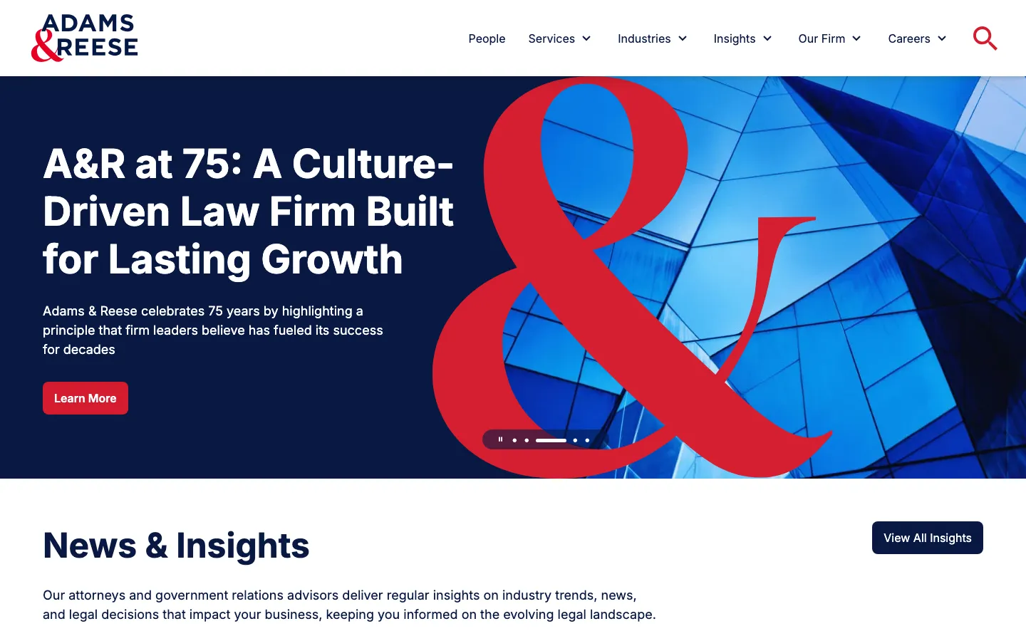Screenshot of the Adams and Reese LLP website