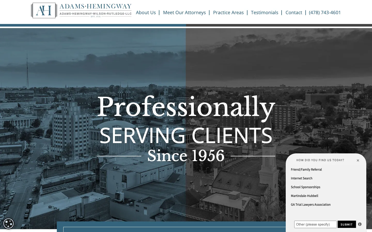 Screenshot of the Adams, Hemingway, Wilson & Rutledge, LLC website