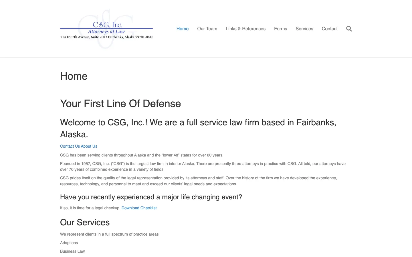 Screenshot of the CSG, Inc. website