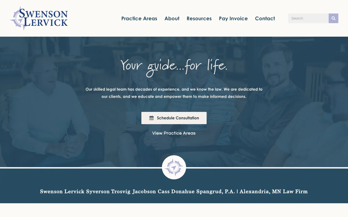Screenshot of the Swenson Lervick Syverson Trosvig Jacobson Cass Donahue Spangrud, P.A. website