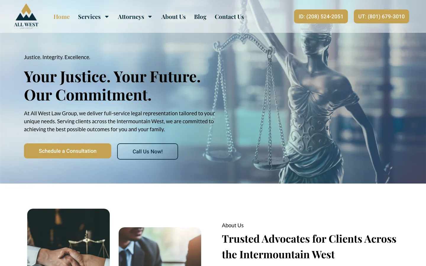 Screenshot of the All West Law Group website