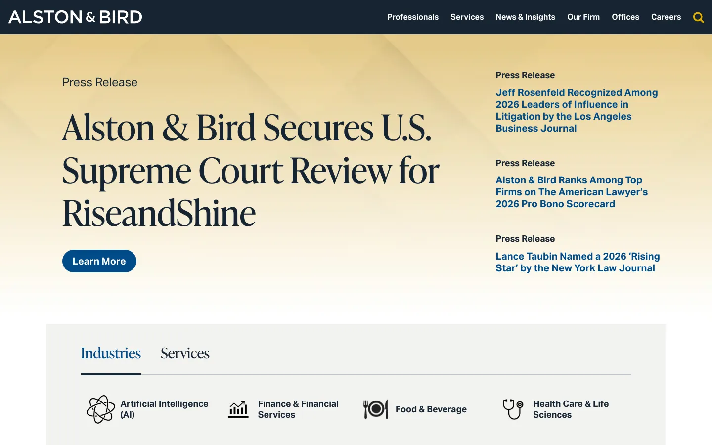 Screenshot of the Alston & Bird LLP website