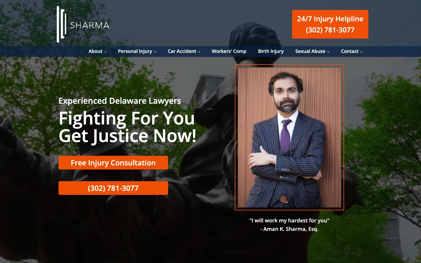 Screenshot of the The Sharma Law Firm, LLC website