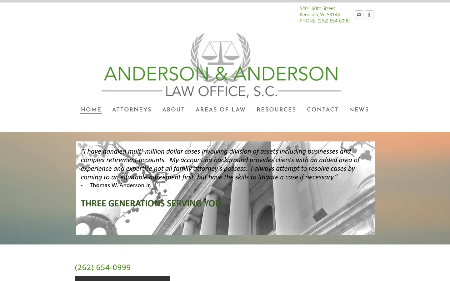 Screenshot of the Anderson and Anderson Law Office, S.C. website
