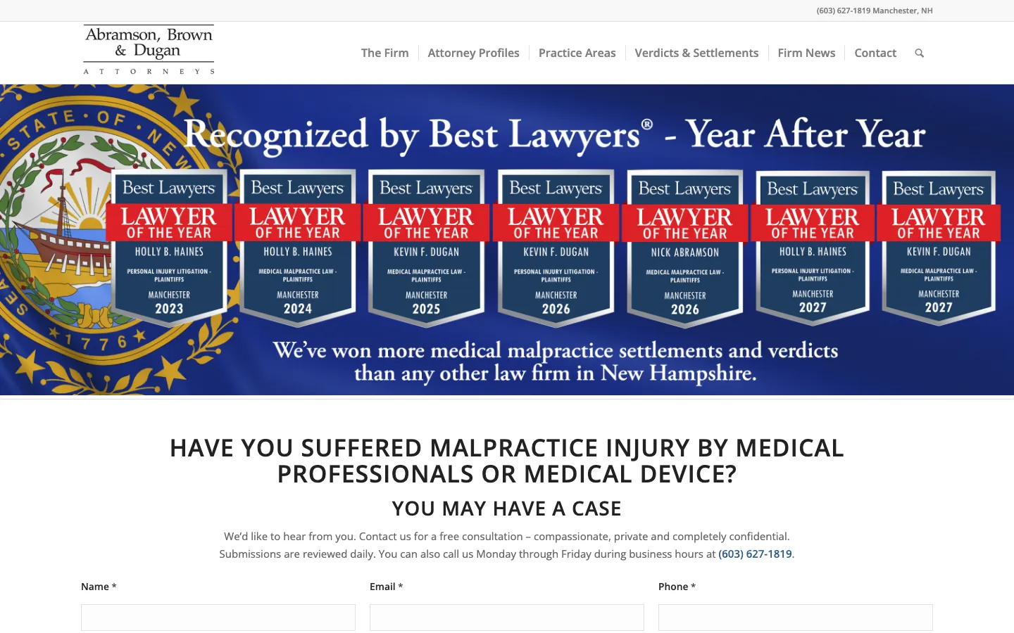 Screenshot of the Abramson, Brown & Dugan website