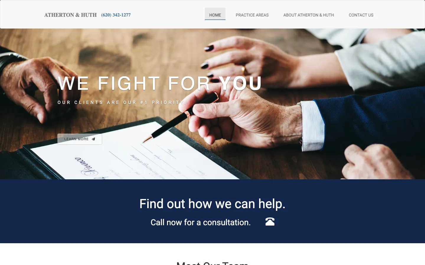 Screenshot of the Law Office of Atherton & Huth website