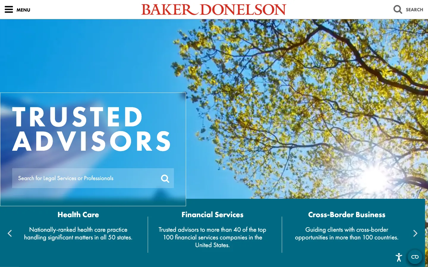 Screenshot of the Baker, Donelson, Bearman, Caldwell & Berkowitz, PC website