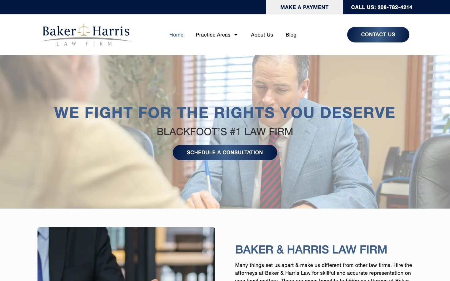 Screenshot of the Baker & Harris Law Firm website