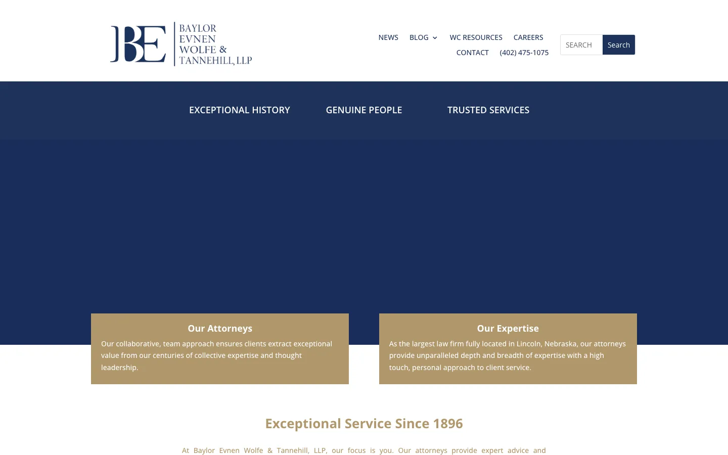 Screenshot of the Baylor Evnen Wolfe & Tannehill, LLP website