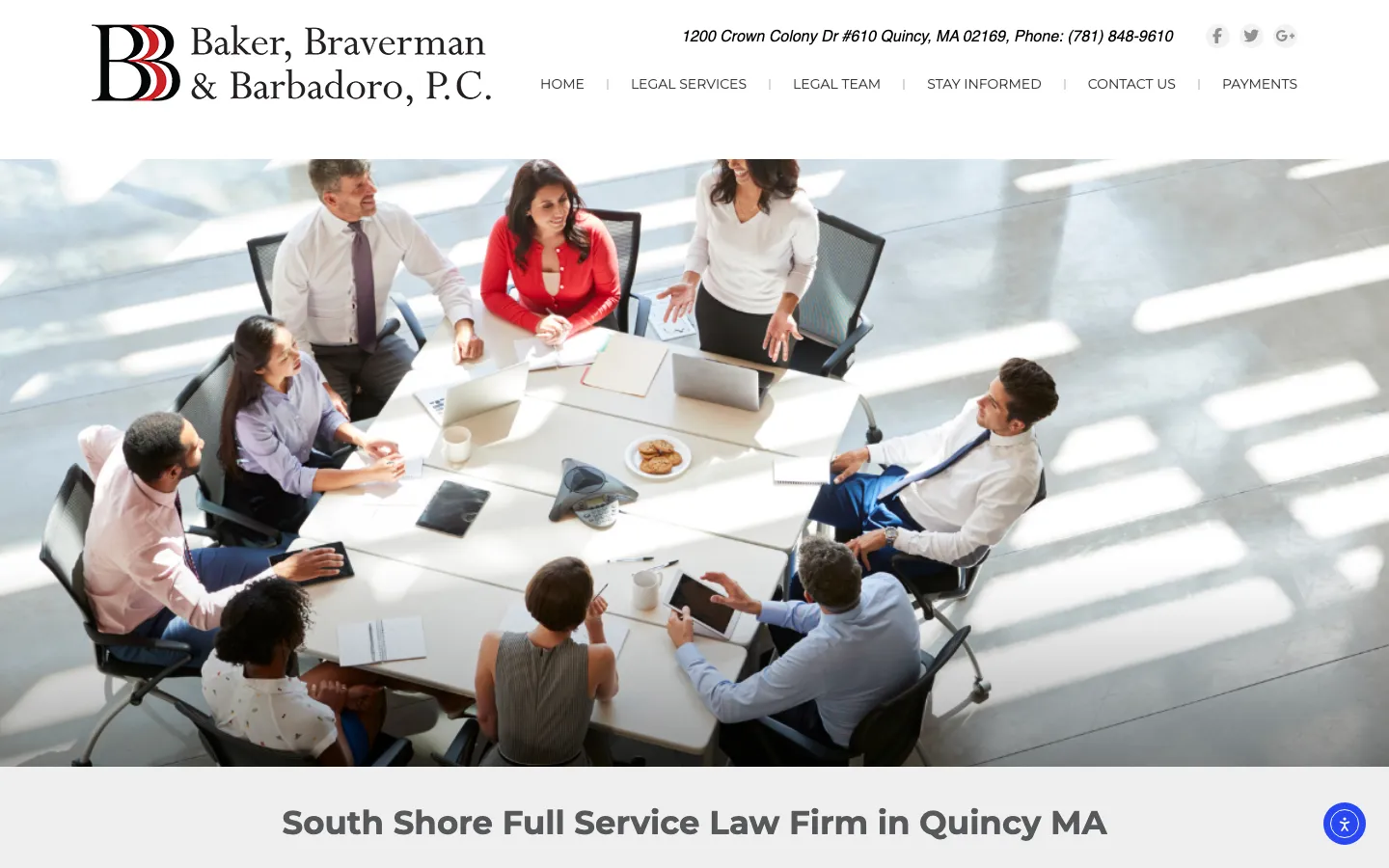 Screenshot of the Baker, Braverman & Barbadoro, P.C. website