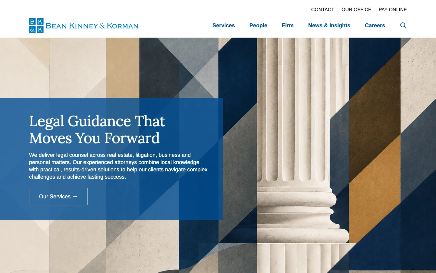 Screenshot of the Bean, Kinney & Korman, P.C. website