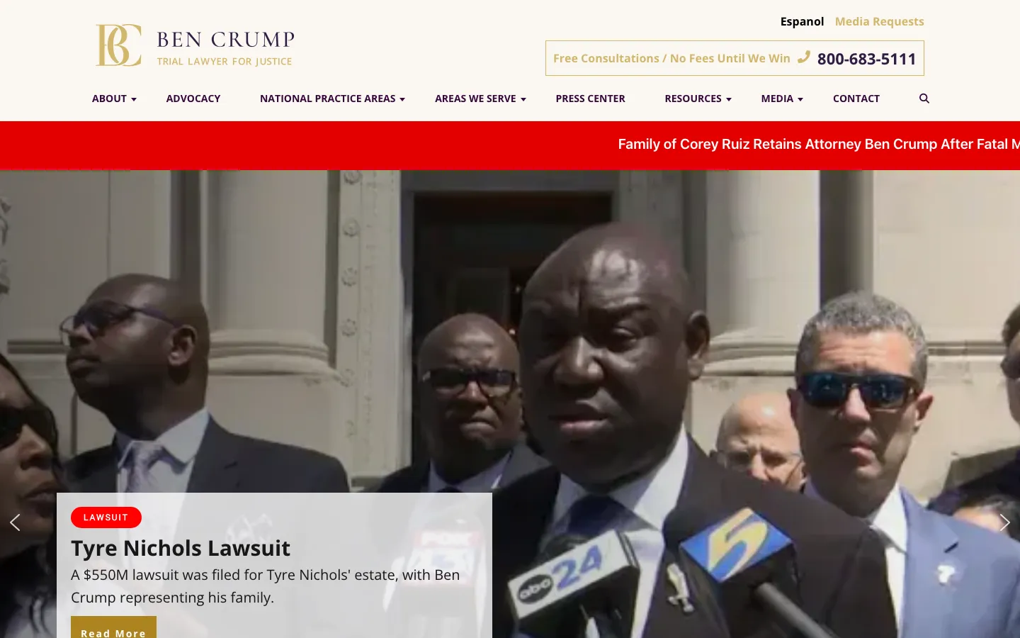 Screenshot of the Ben Crump Law, PLLC website