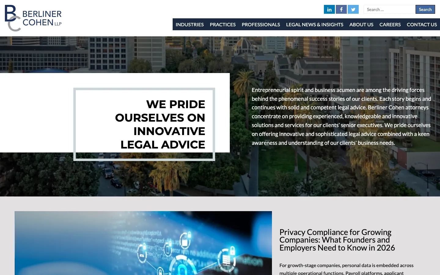 Screenshot of the Berliner Cohen, LLP website