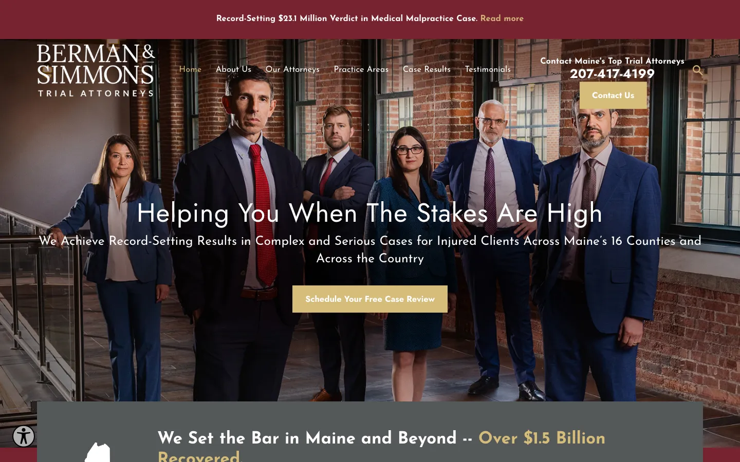 Screenshot of the Berman & Simmons, P.A. website