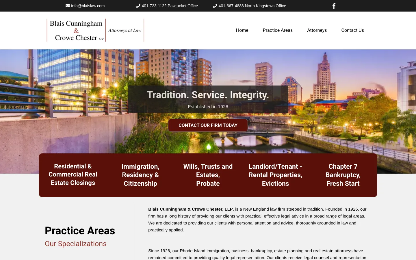 Screenshot of the Blais Cunningham & Crowe Chester, LLP website