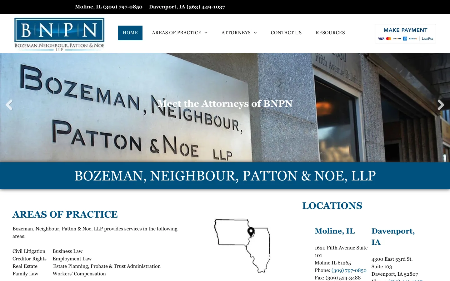 Screenshot of the Bozeman, Neighbour, Patton & Noe, LLP website