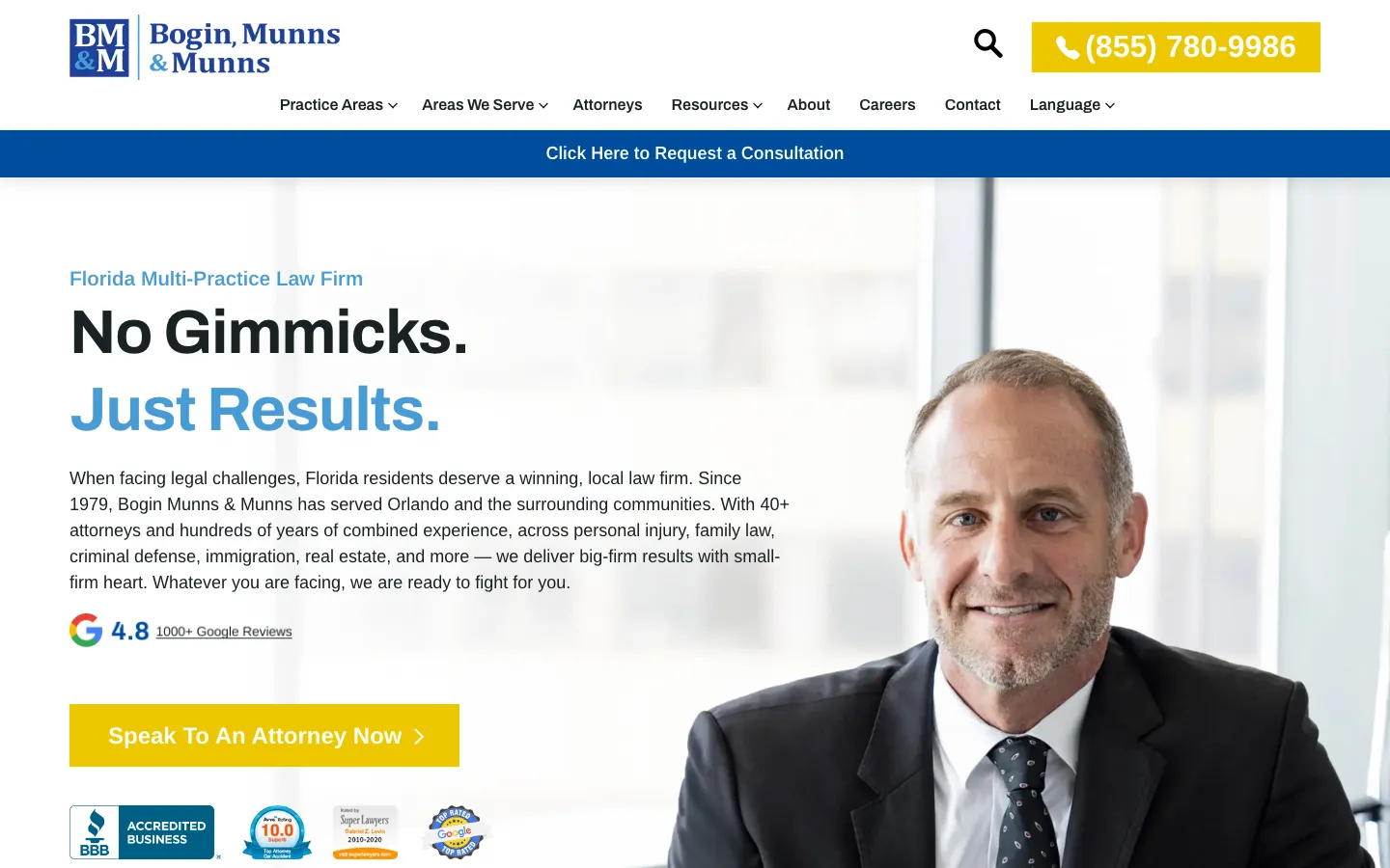 Screenshot of the Bogin, Munns & Munns, P.A. website