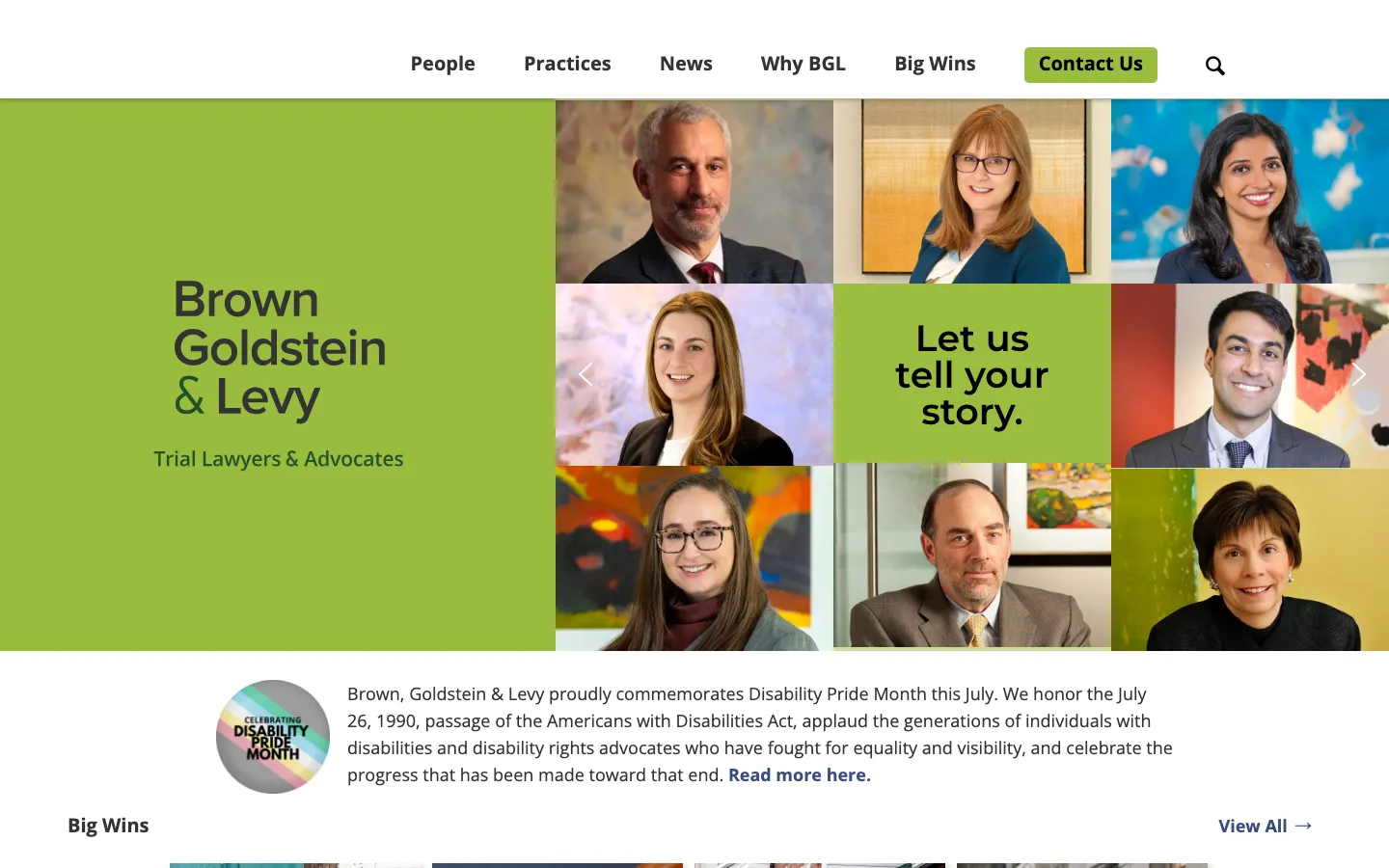 Screenshot of the Brown, Goldstein & Levy LLP website