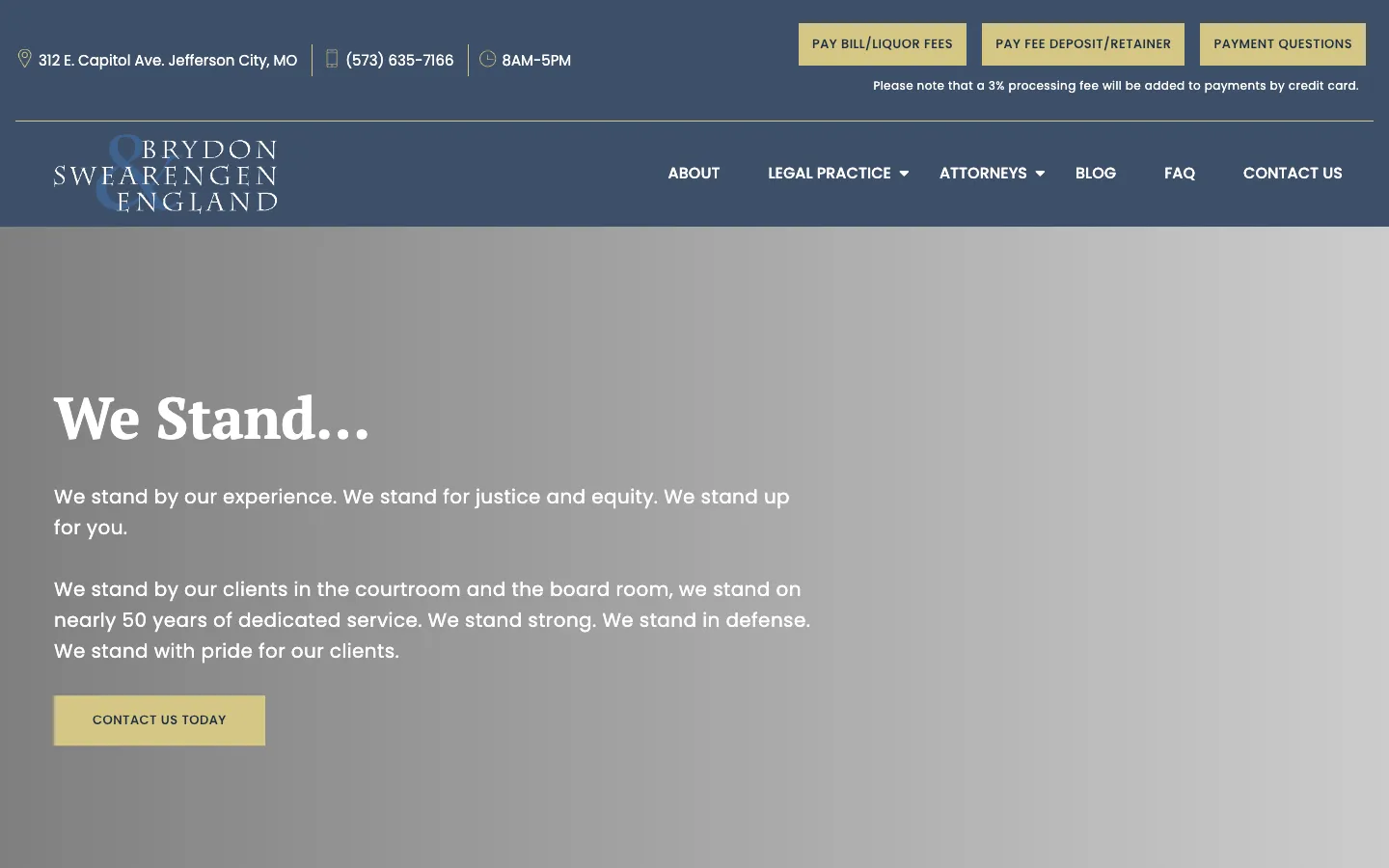 Screenshot of the Brydon, Swearengen & England P.C. website
