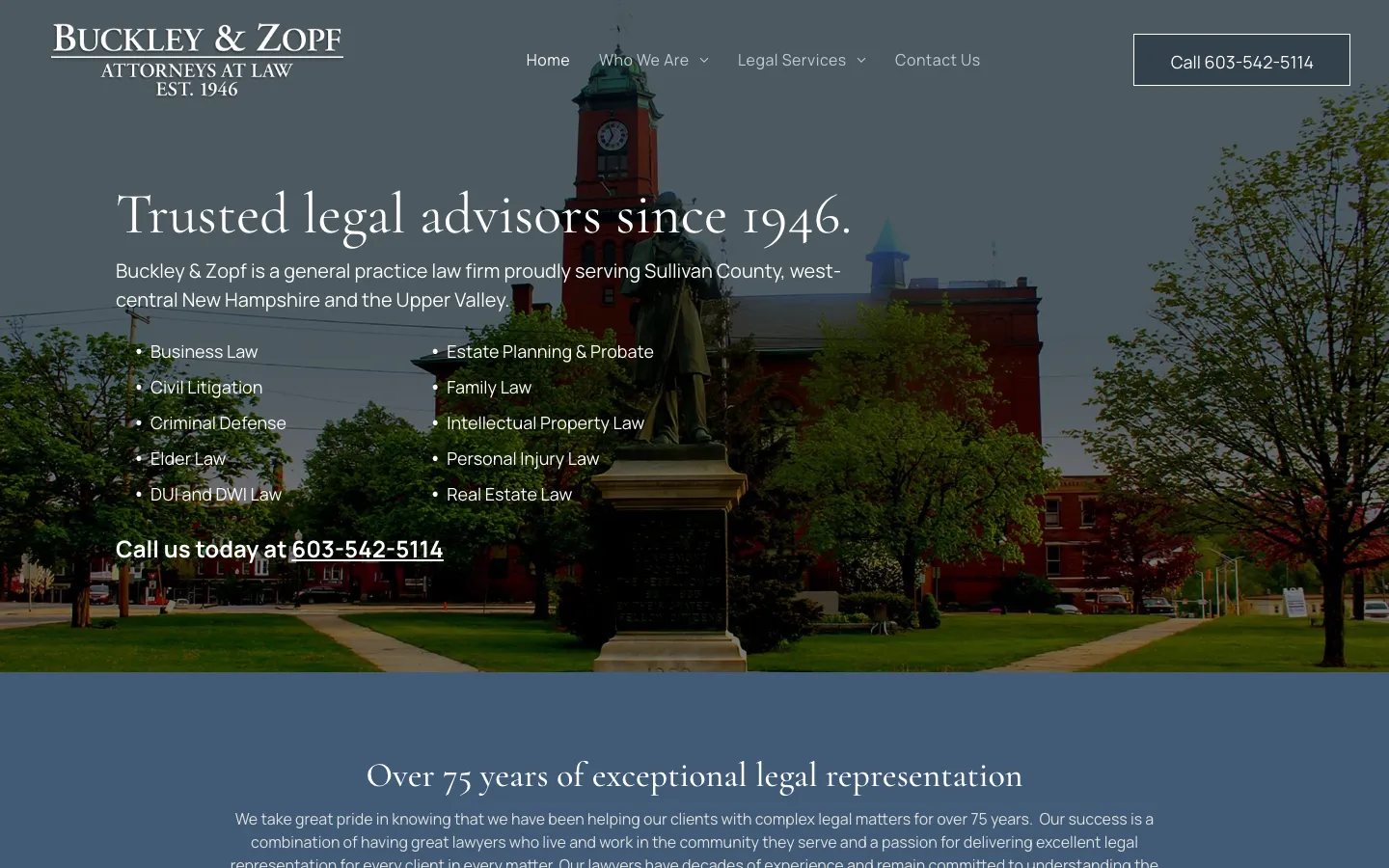 Screenshot of the Buckley & Zopf website