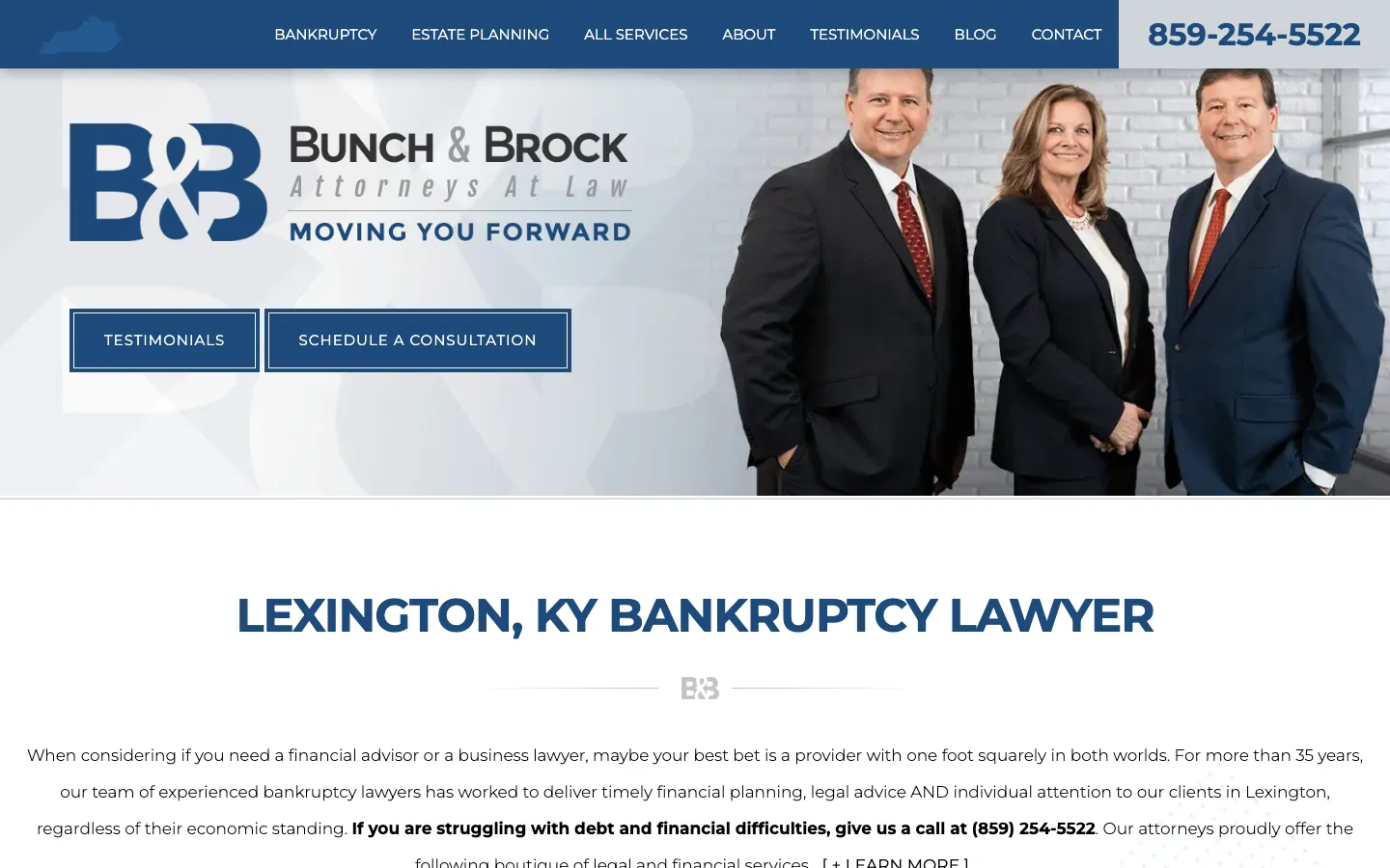 Screenshot of the Bunch & Brock, PSC website