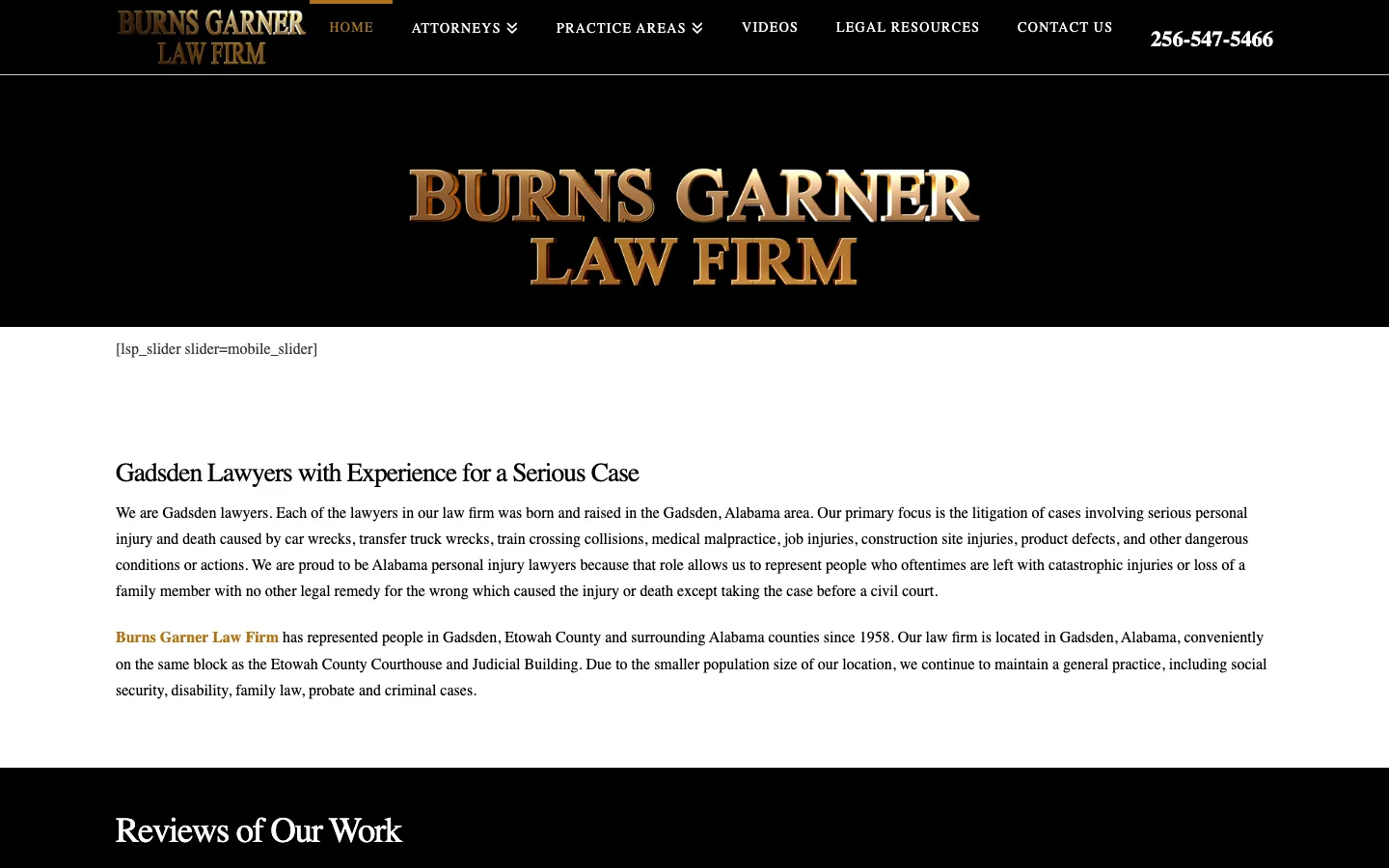 Screenshot of the Burns Garner Law Firm website