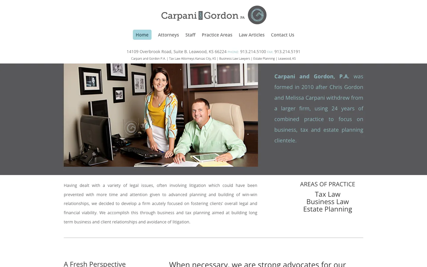 Screenshot of the Carpani and Gordon, P.A. website