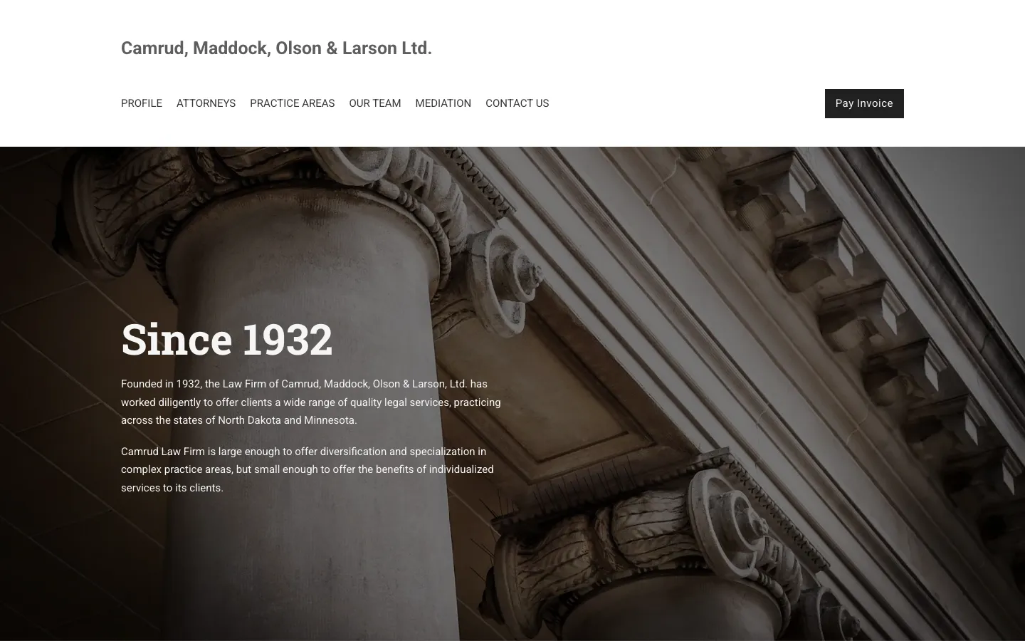 Screenshot of the Camrud, Maddock, Olson & Larson, Ltd. website