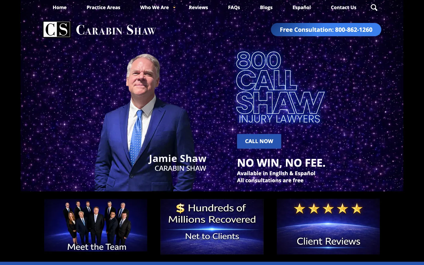 Screenshot of the Carabin Shaw, P.C. website