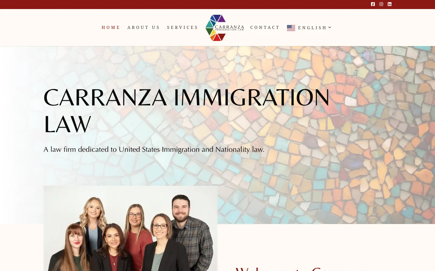 Screenshot of the Carranza Immigration Law, PLLC website