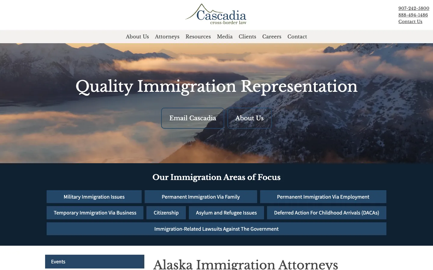 Screenshot of the Cascadia Cross Border Law Group LLC website