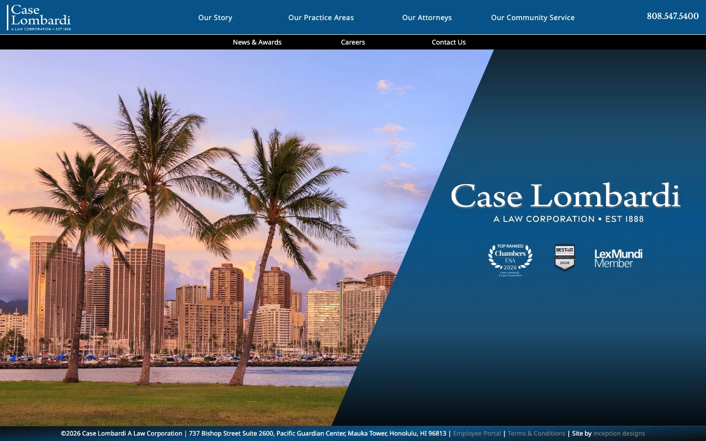Screenshot of the Case Lombardi, A Law Corporation website