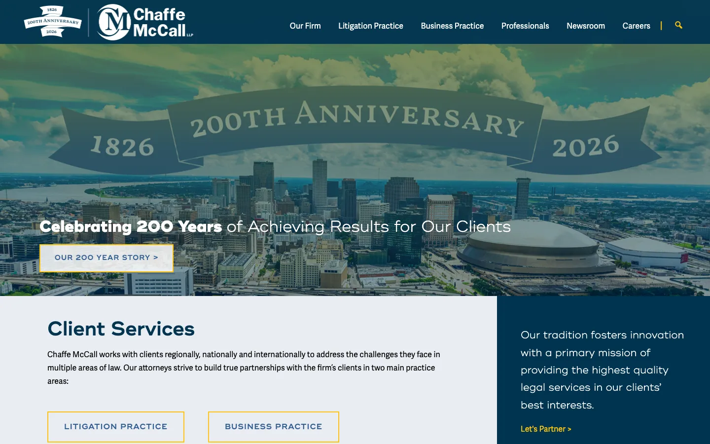 Screenshot of the Chaffe McCall, L.L.P. website