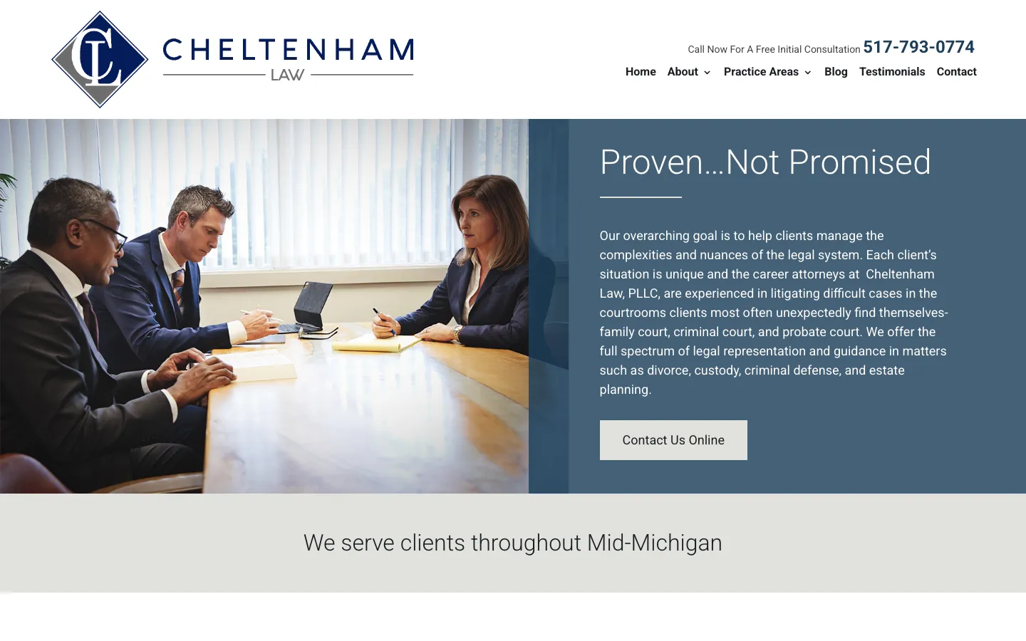Screenshot of the Cheltenham Law, PLLC website