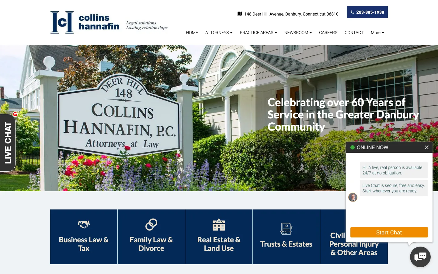 Screenshot of the Collins Hannafin, P.C. website