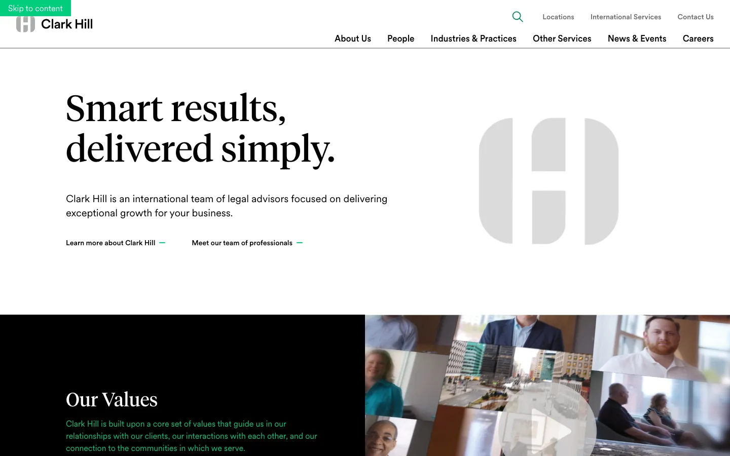 Screenshot of the Clark Hill PLC website