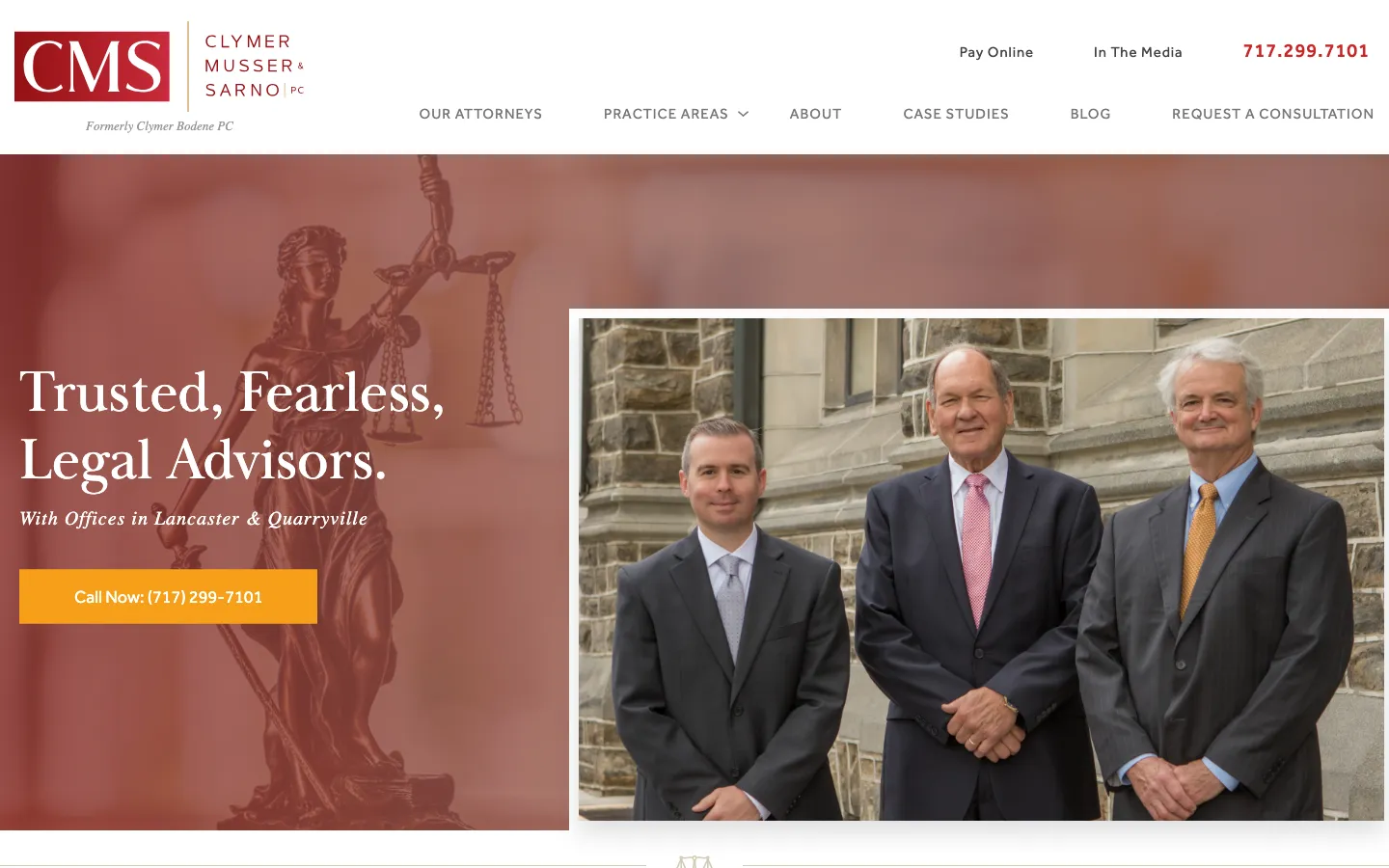 Screenshot of the Clymer, Musser & Sarno, P.C. website