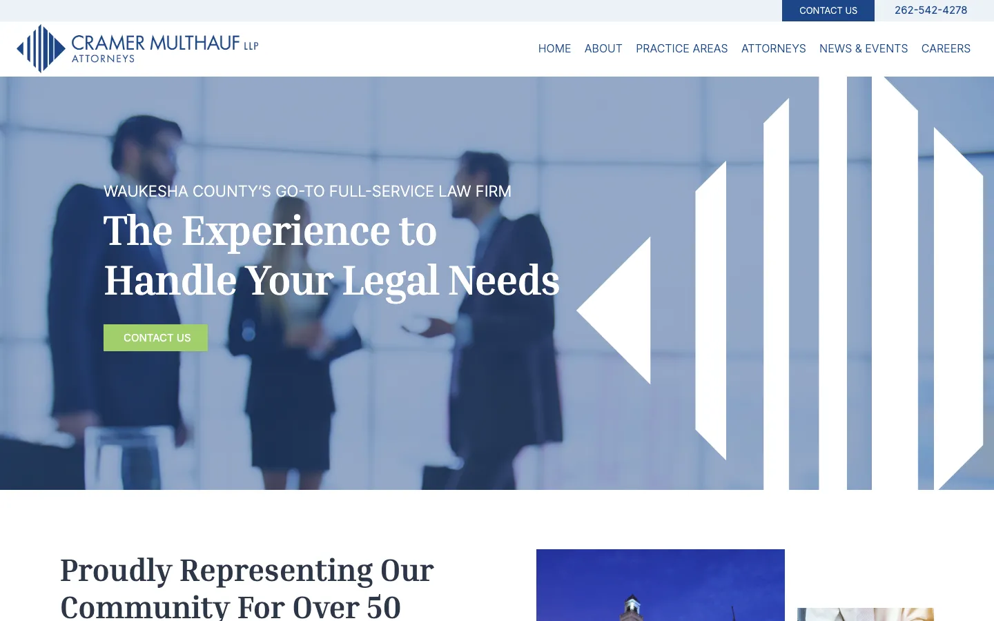 Screenshot of the Cramer Multhauf LLP website