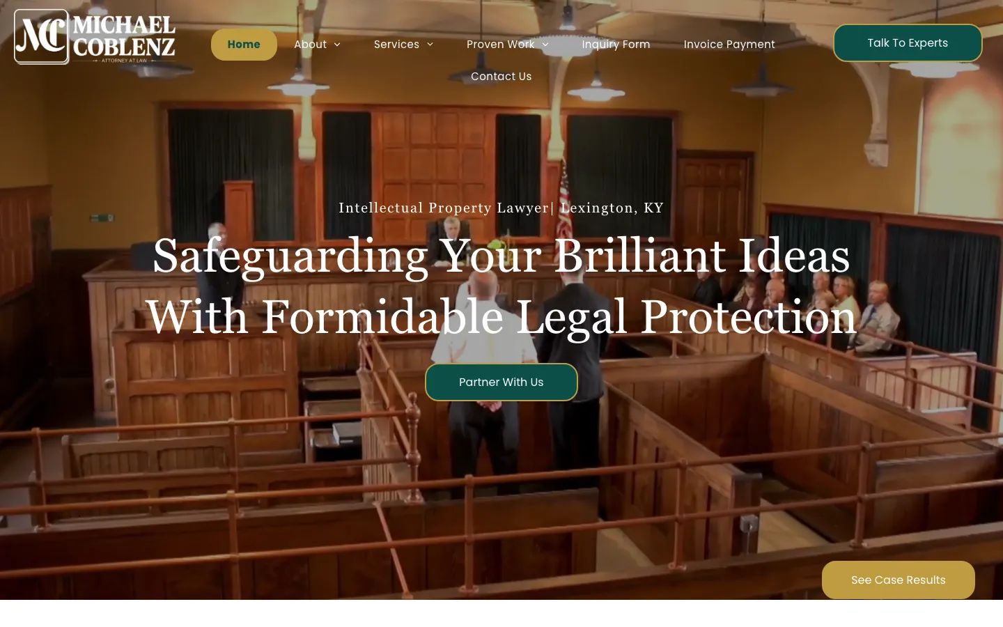 Screenshot of the Michael Coblenz, Attorney at Law website