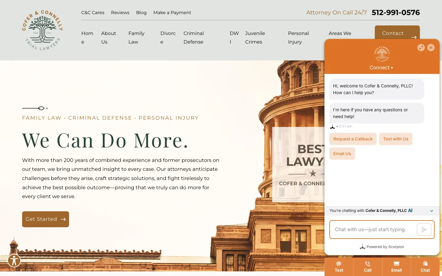 Screenshot of the Cofer & Connelly, PLLC website