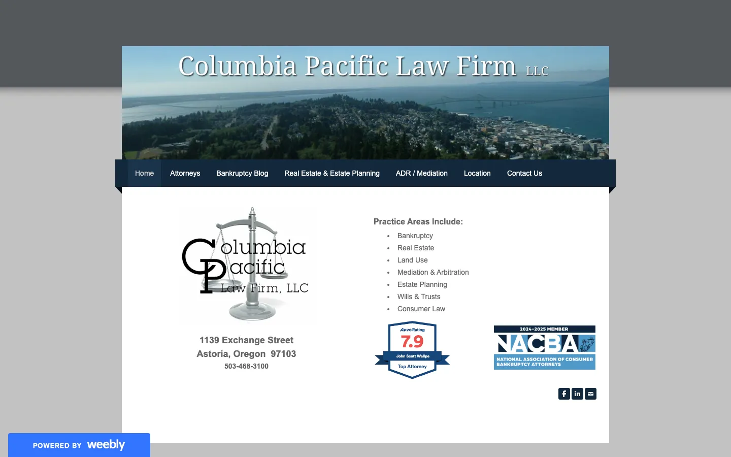 Screenshot of the Columbia Pacific Law Firm LLC website