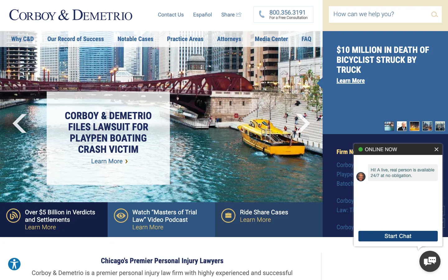Screenshot of the Corboy & Demetrio, P.C. website