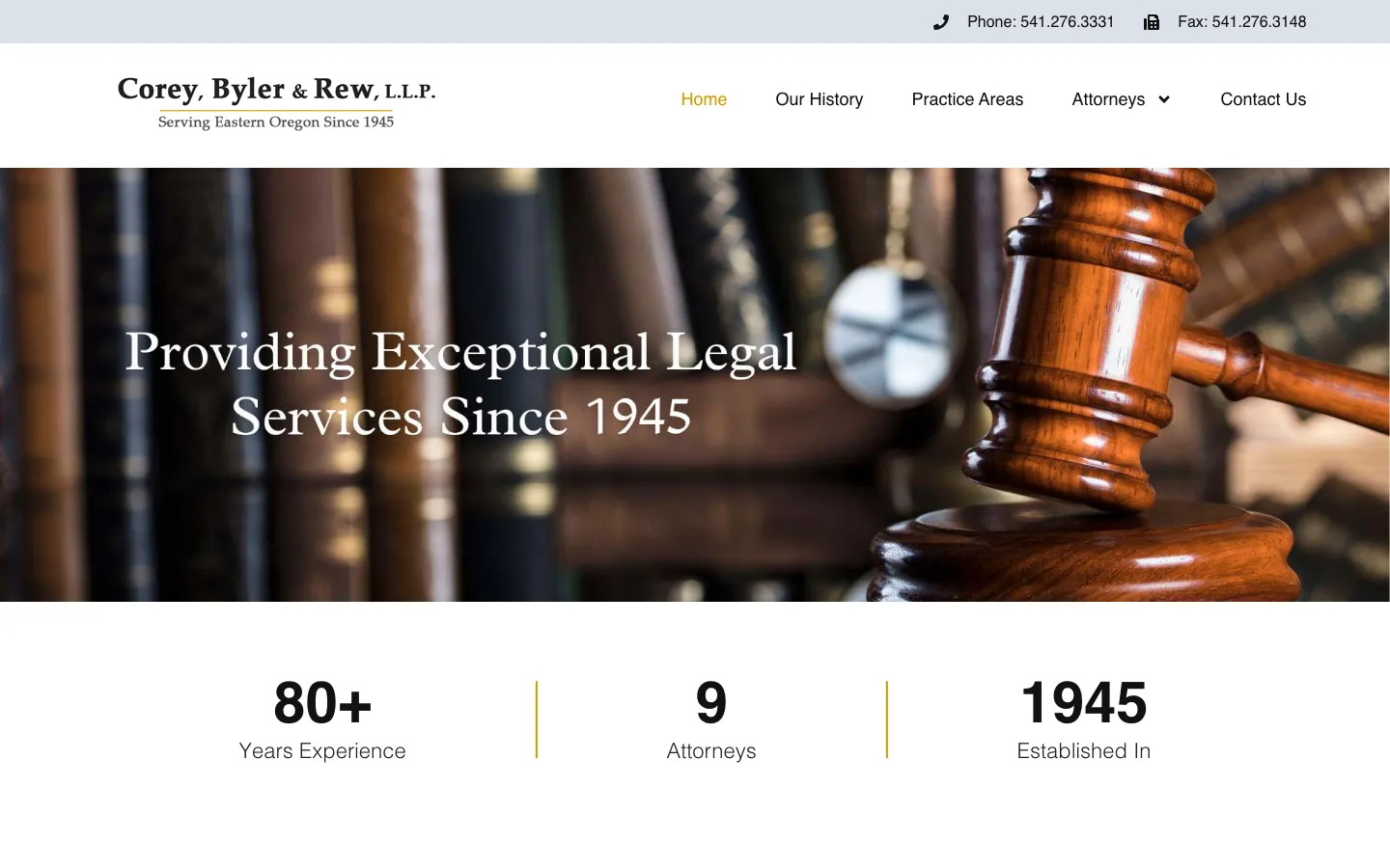Screenshot of the Corey, Byler & Rew, L.L.P. website