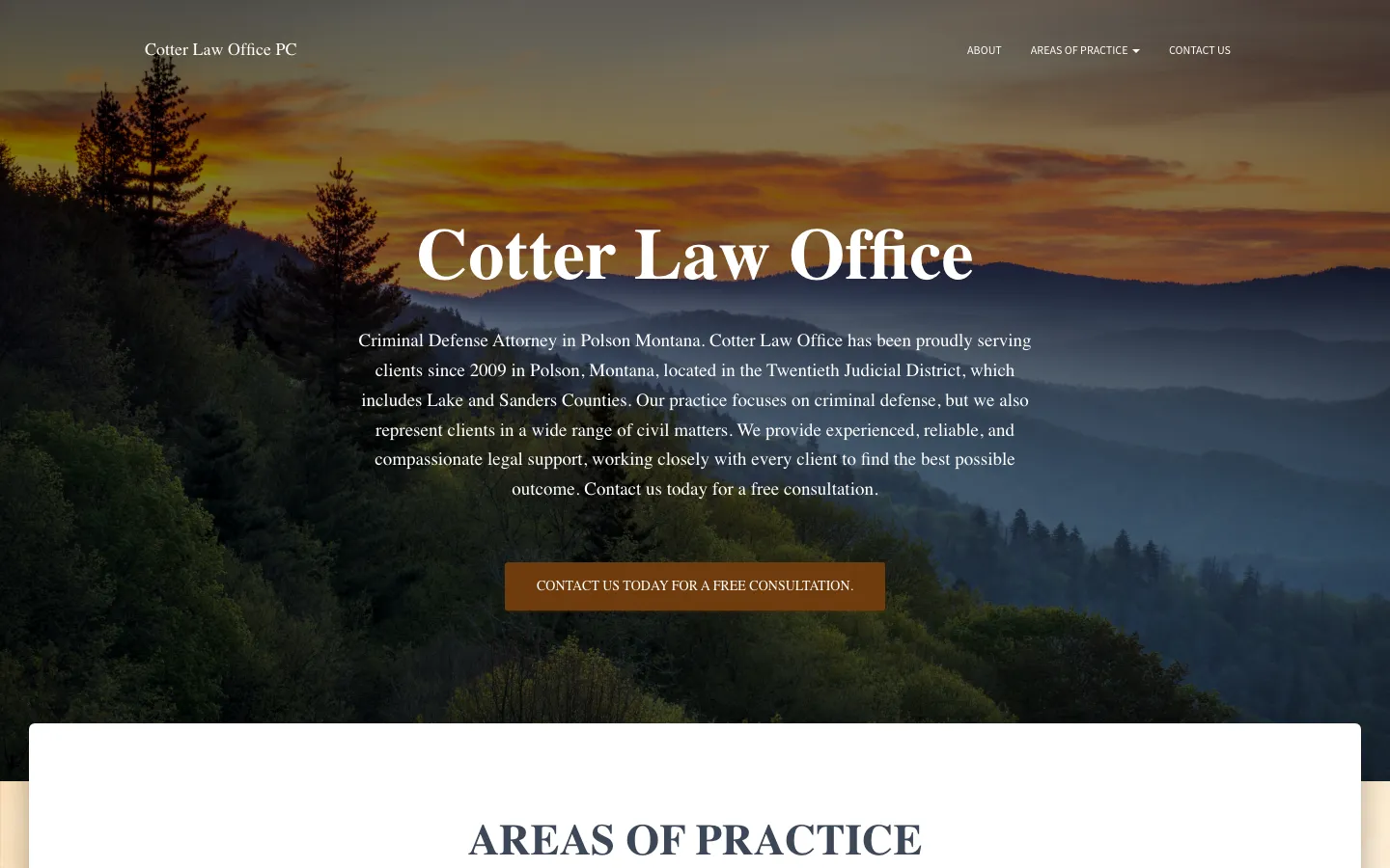 Screenshot of the Cotter Law Office, PC website