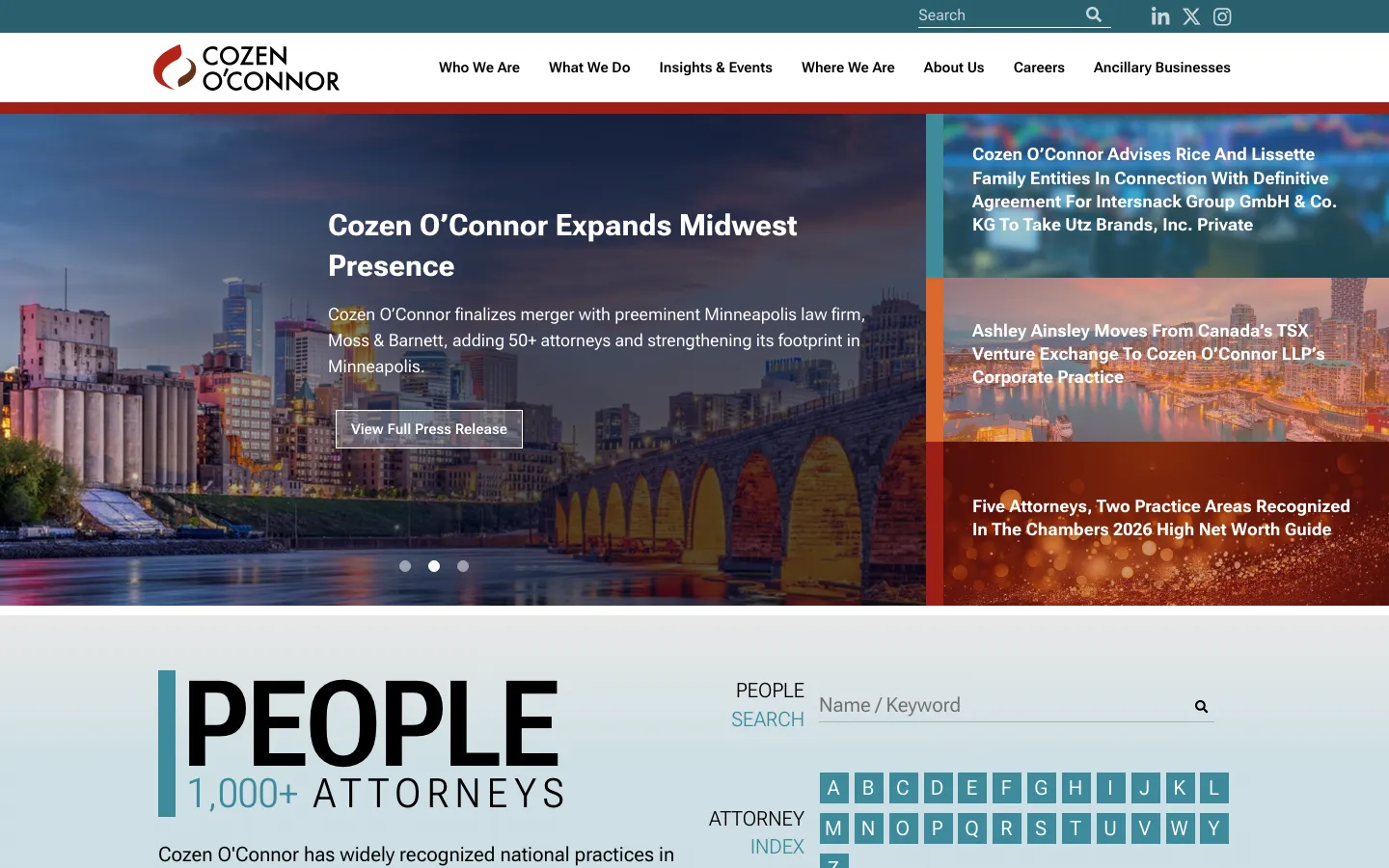 Screenshot of the Cozen O'Connor website
