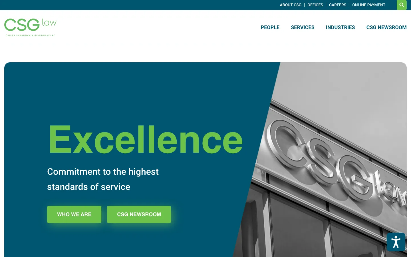 Screenshot of the Chiesa Shahinian & Giantomasi PC (CSG Law) website