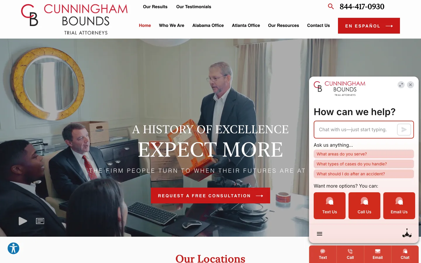 Screenshot of the Cunningham Bounds website