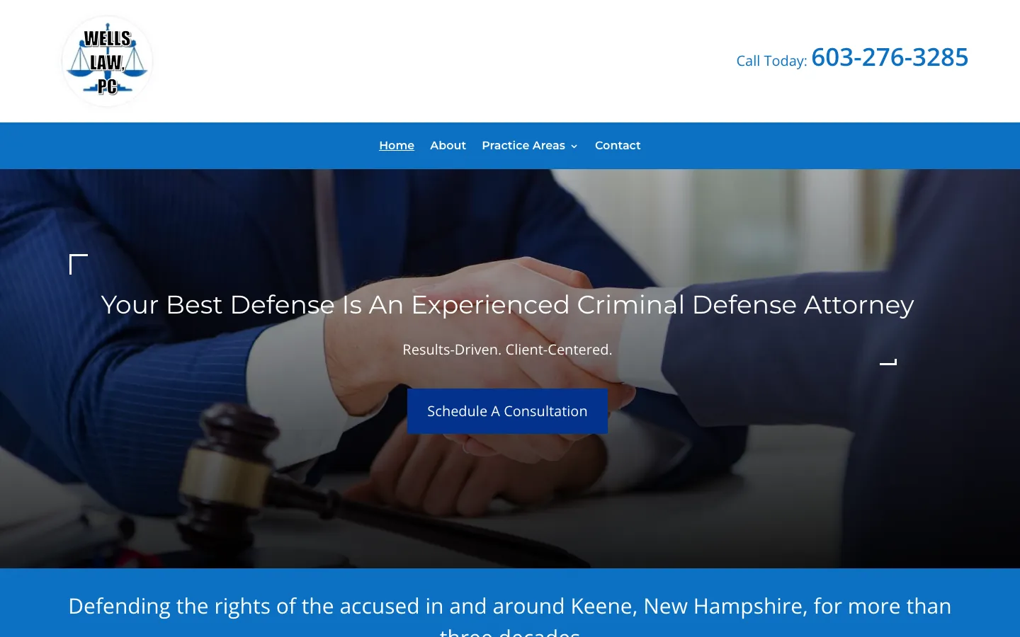 Screenshot of the Wells Law, PC website